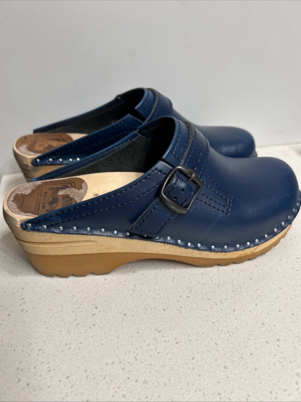 Troentorp Blue Leather Clog Shoes Sweden Size 37 - Picture 5 of 11